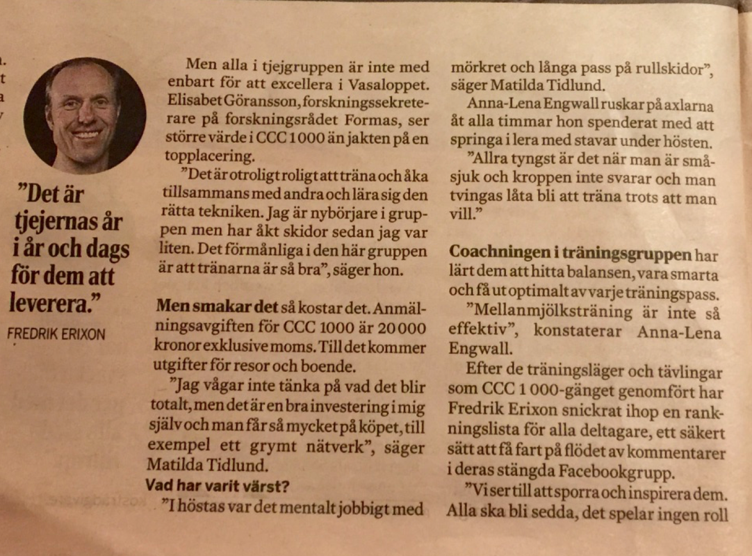 Längdskidåkning Fredrik Erixon CCC1000 Dagens Industri